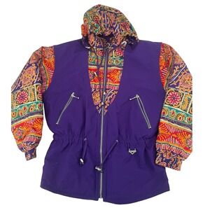 Vintage Fera Skiwear Jacket Womens Size 8 Vintage Purple Colorful Print‎ Hooded